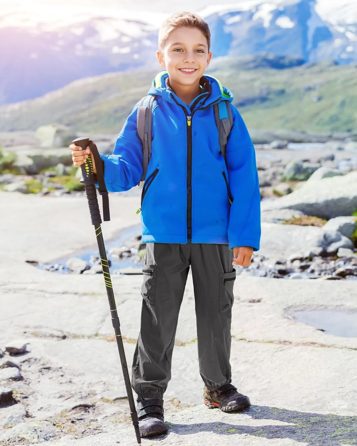 Boys Girls Cargo Pants Kids Water Resistant Hiking Pants Quick Dry Lightweight