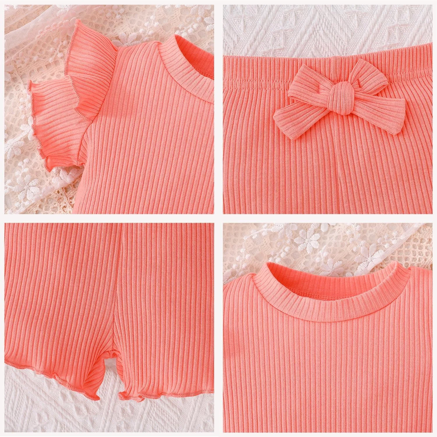 ChuYuKu Toddler Girl Clothes Flutter Sleeve Baby Girls Summer Outfits T-Shirts - Cotton Ruffle Top & Shorts Set 6M - 3T