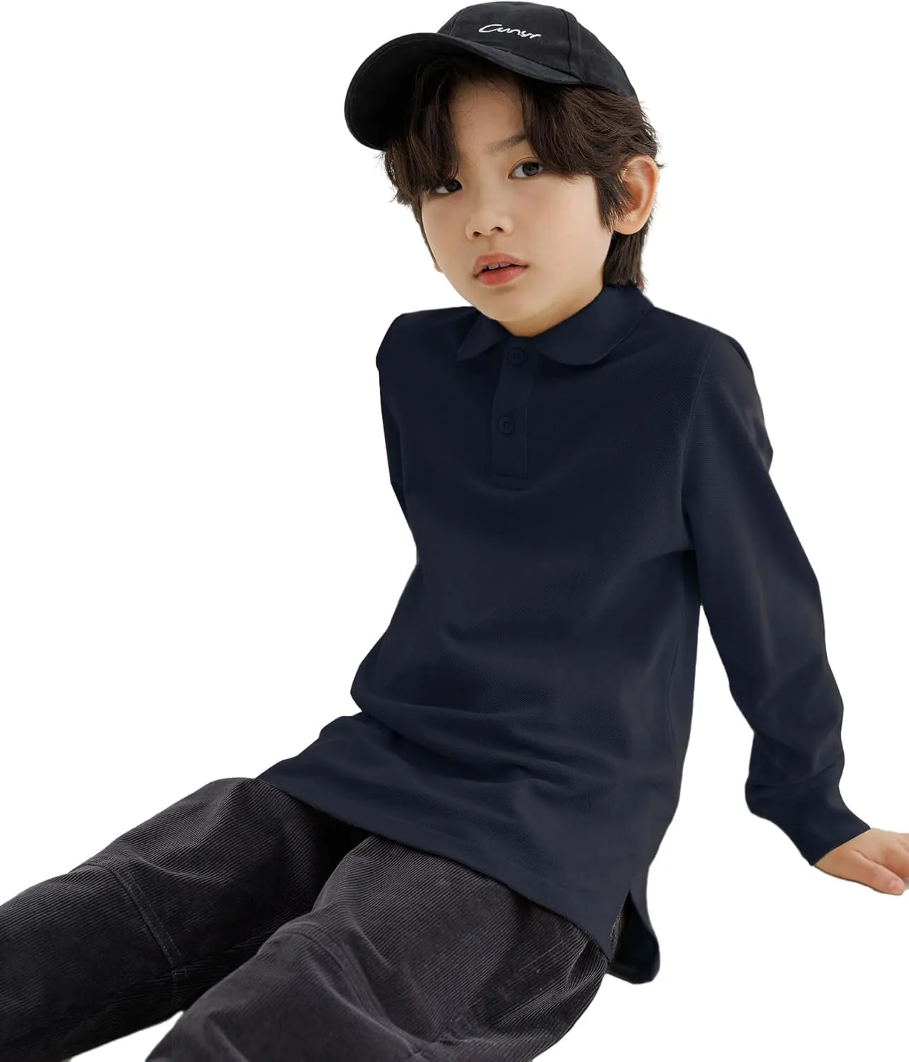 CUNYI Boys Polo Shirt Long Sleeve Cotton School Uniform Shirt Pique Tee Kids Golf Tops