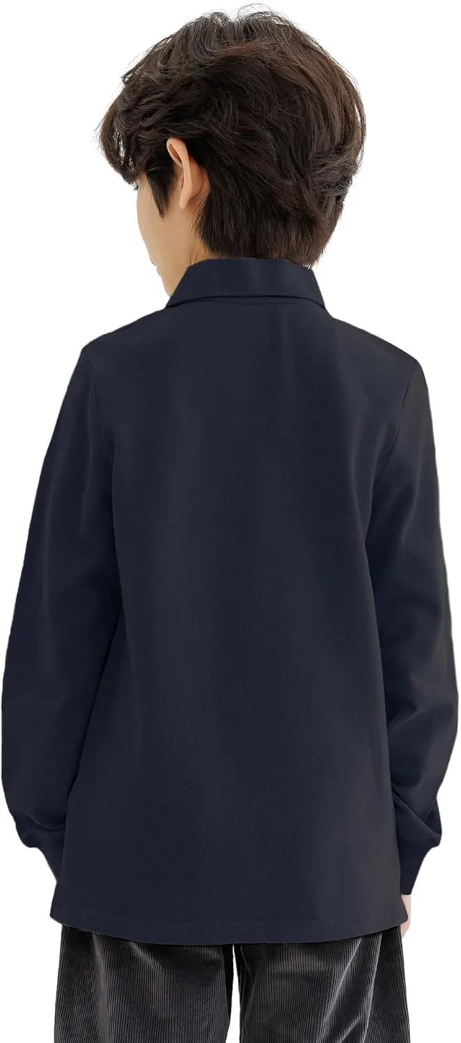 CUNYI Boys Polo Shirt Long Sleeve Cotton School Uniform Shirt Pique Tee Kids Golf Tops