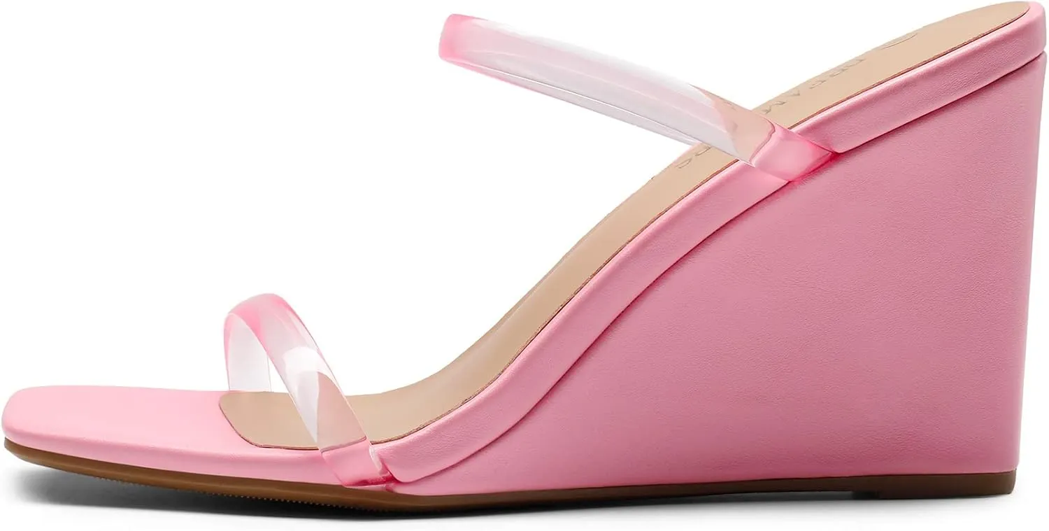 DREAM PAIRS Women's Slides Wedge Sandals Two Strap Square Open Toe Dress Shoes