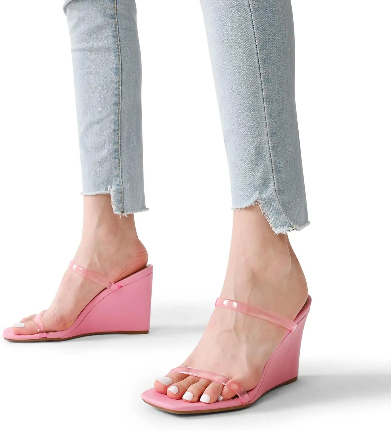 DREAM PAIRS Women's Slides Wedge Sandals Two Strap Square Open Toe Dress Shoes