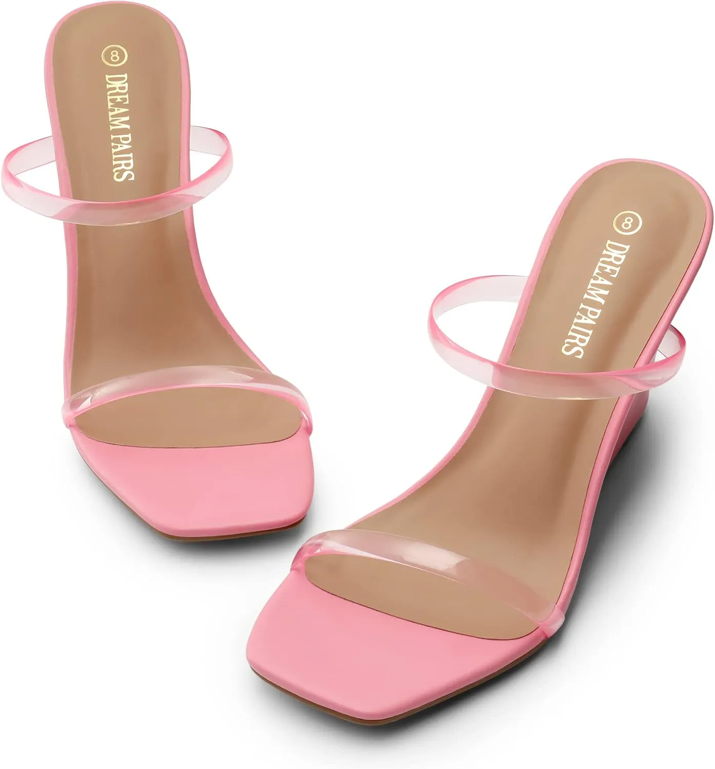 DREAM PAIRS Women's Slides Wedge Sandals Two Strap Square Open Toe Dress Shoes