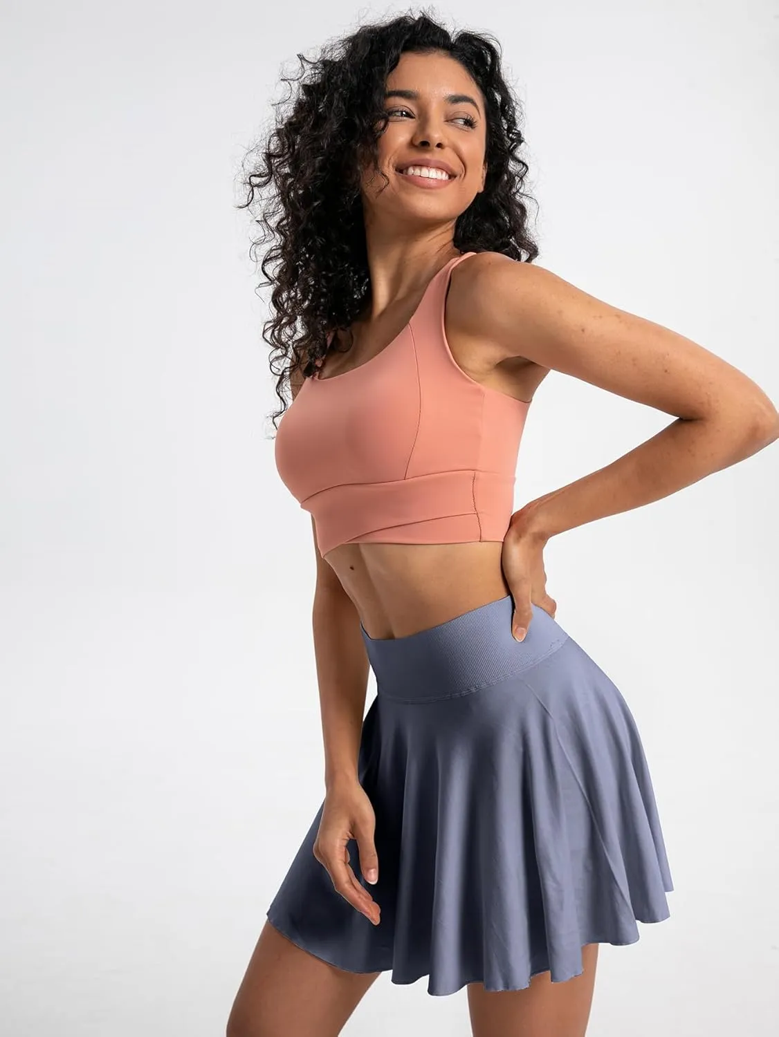 Easisim Women Mini Skirts Skort Flowy Basic Stretchy Flared Casual A-line Skirt with Pockets