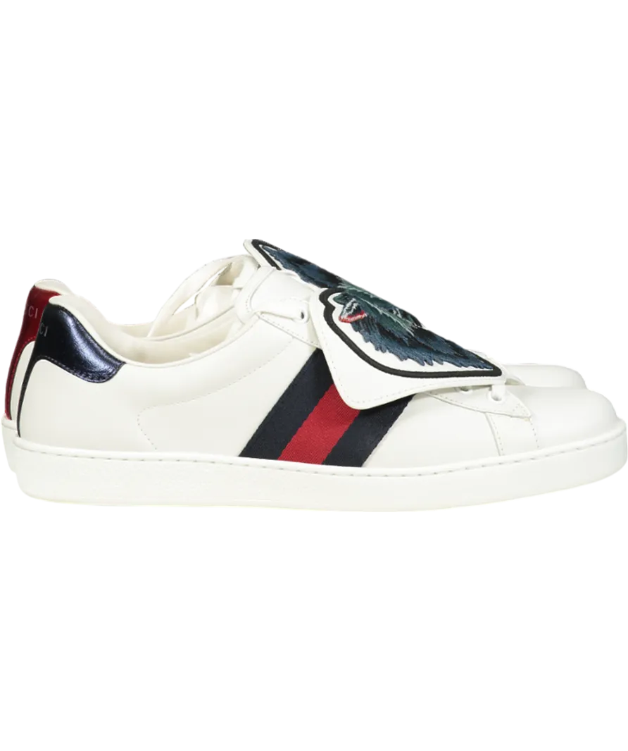 GUCCI White Ace Wolf Patch Trainers UK 8.5 EU 42.5 👞
