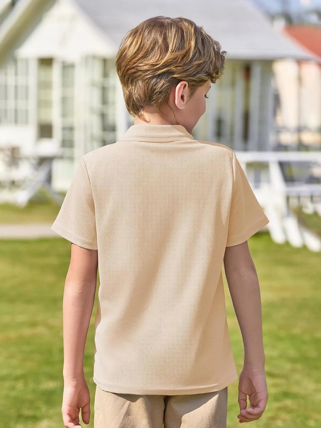 Haloumoning Boys Short Sleeve Polo Shirt Kids Collared School Uniform Shirts 5-14 Years