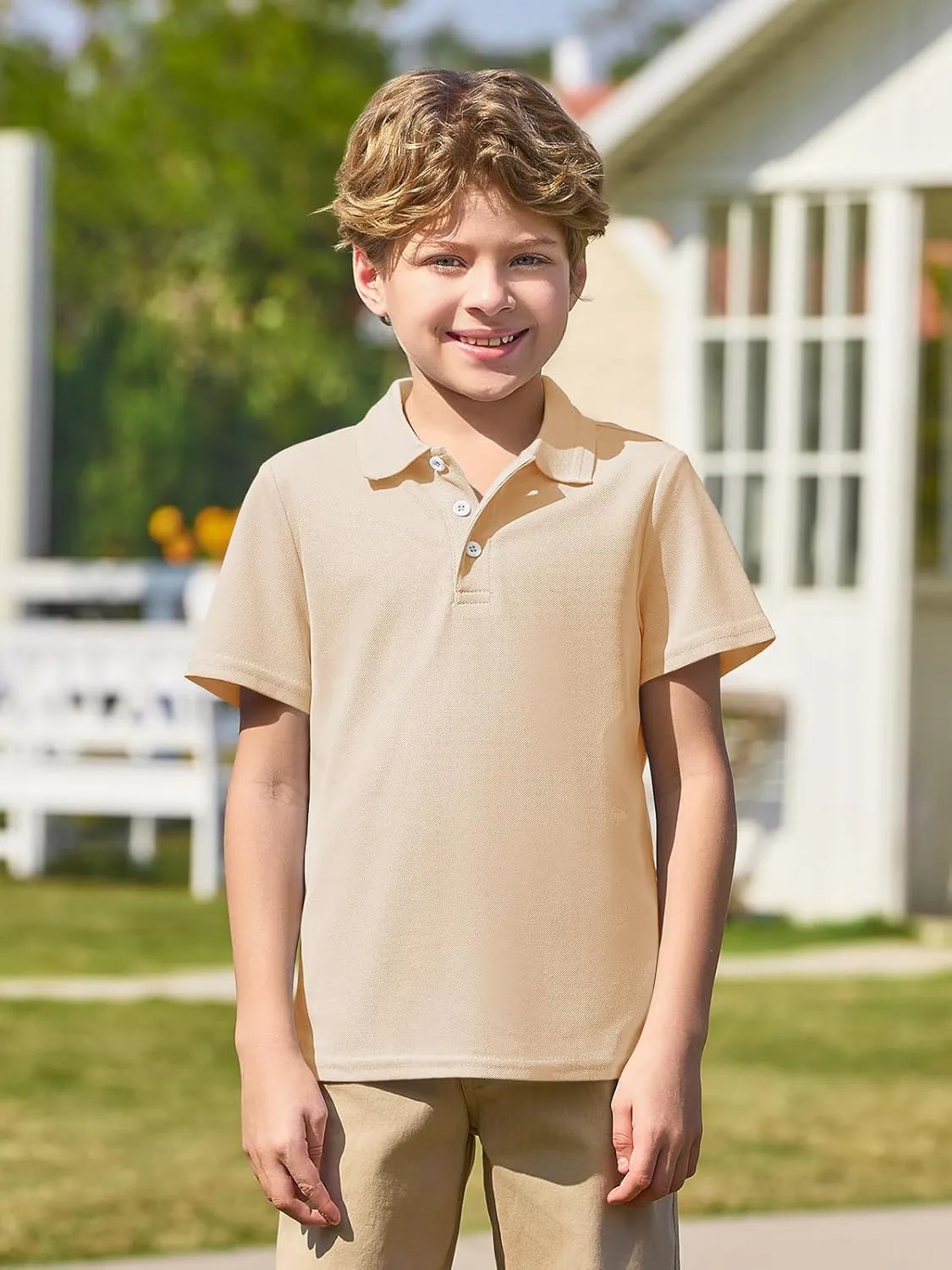 Haloumoning Boys Short Sleeve Polo Shirt Kids Collared School Uniform Shirts 5-14 Years