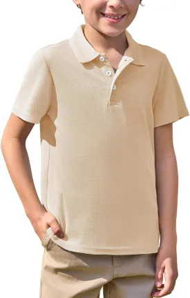 Haloumoning Boys Short Sleeve Polo Shirt Kids Collared School Uniform Shirts 5-14 Years