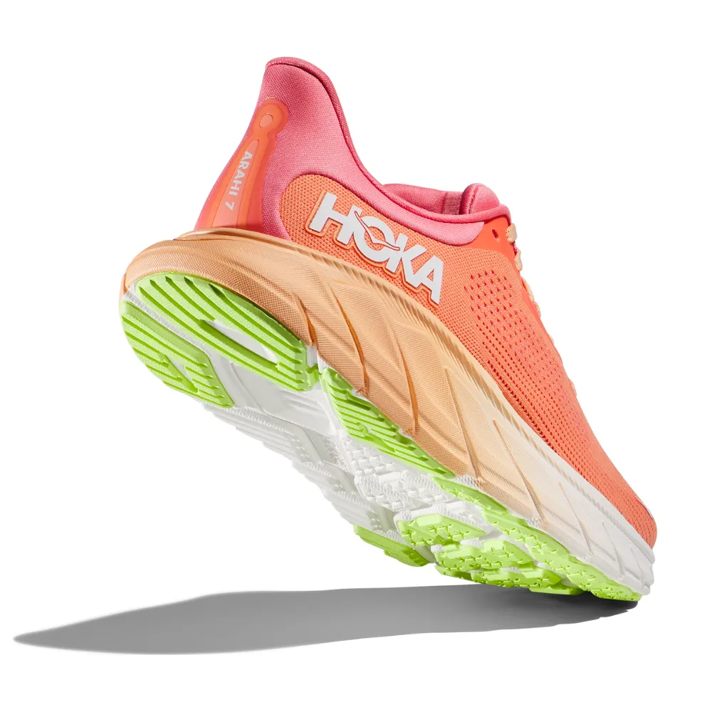 Womens Hoka Arahi 7 Performance Running Shoe in Papaya/Coral Color