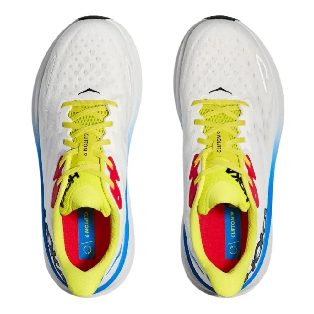 Hoka Clifton 9 Mens Running Shoes in Blanc De Blanc/Virtual Blue - Lightweight, Comfortable, Performance Footwear