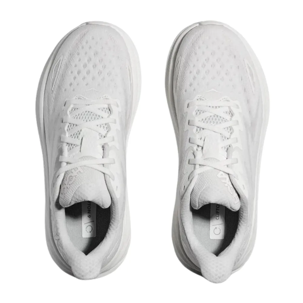 Womens Hoka Clifton 9 Running Shoes, Optimal Comfort - White