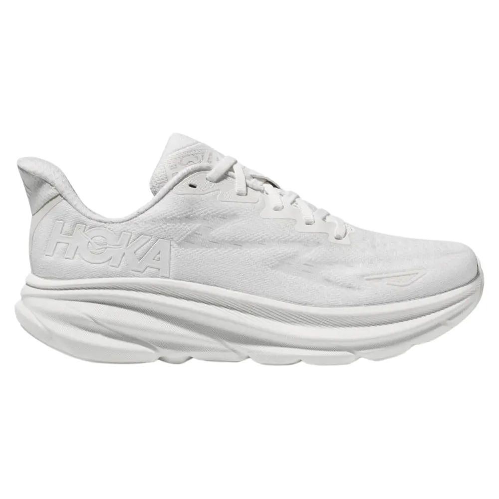 Womens Hoka Clifton 9 Running Shoes, Optimal Comfort - White