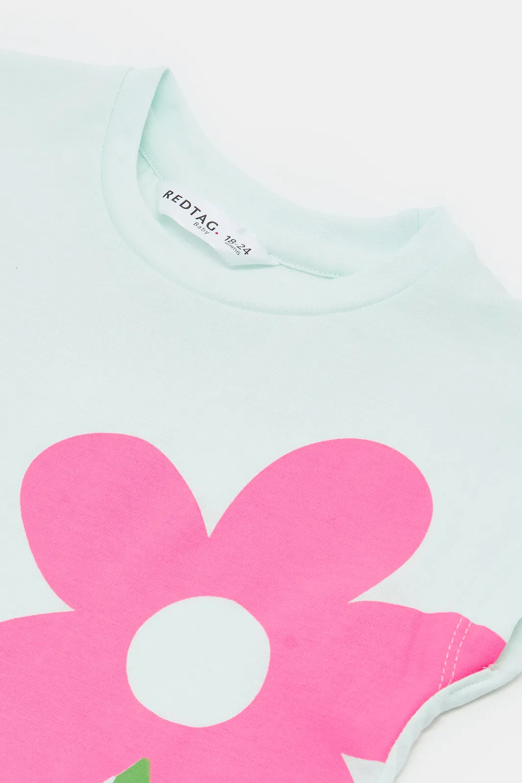 Infant Girls Blue Flower Print T-Shirt