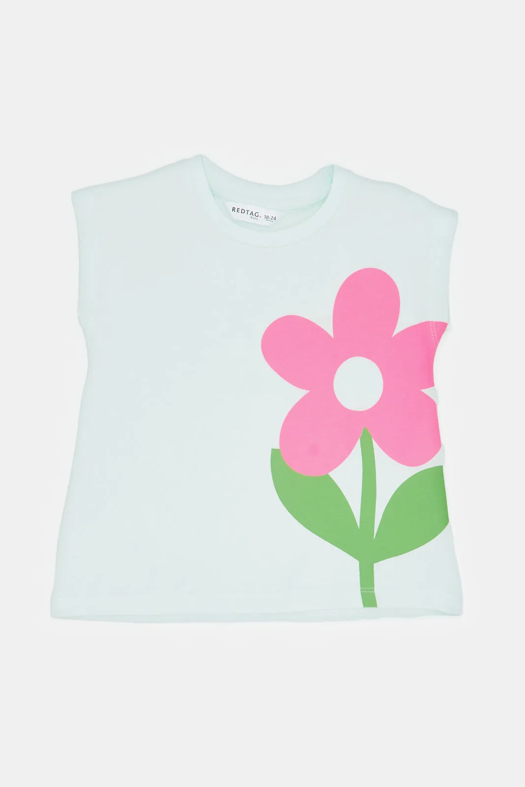 Infant Girls Blue Flower Print T-Shirt