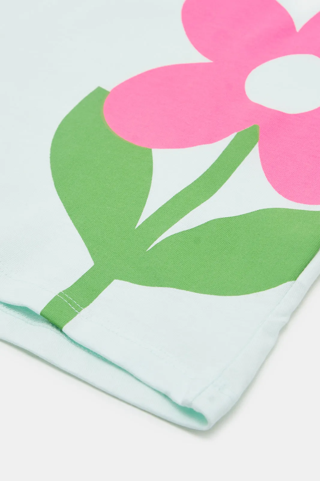 Infant Girls Blue Flower Print T-Shirt