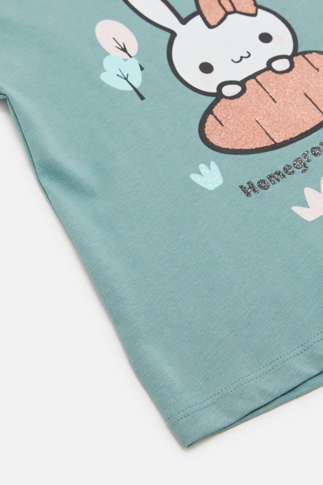 Infant Girls Teal Placement Print T-Shirt