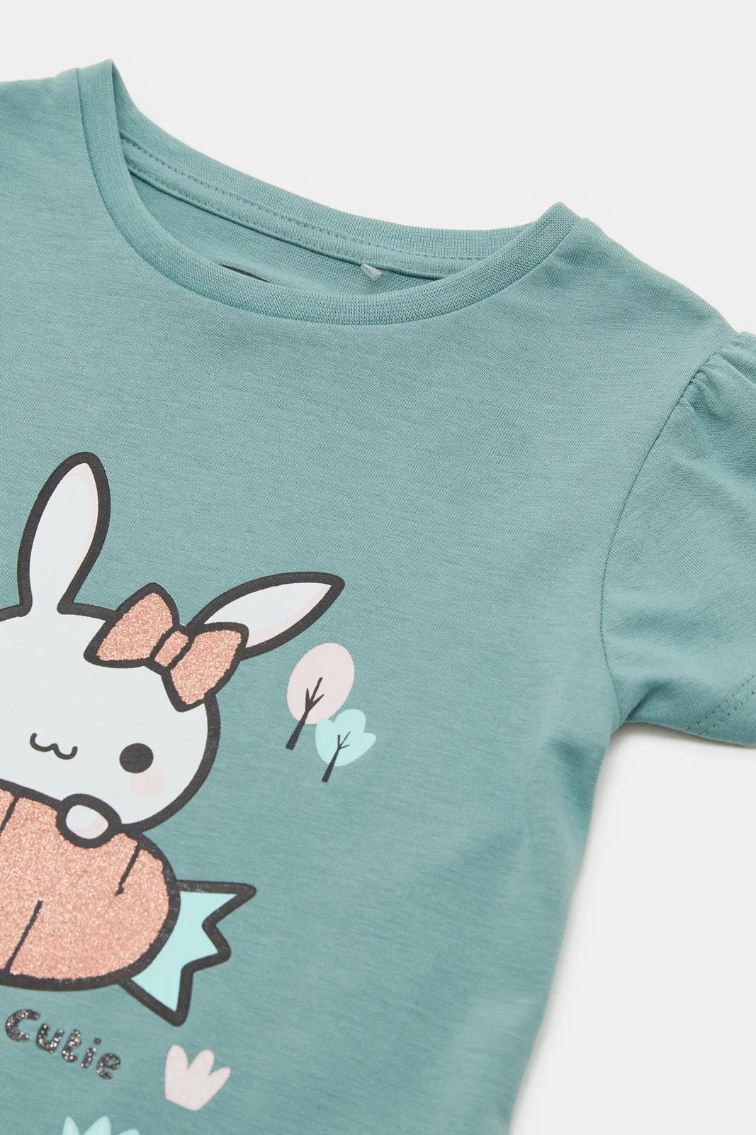Infant Girls Teal Placement Print T-Shirt