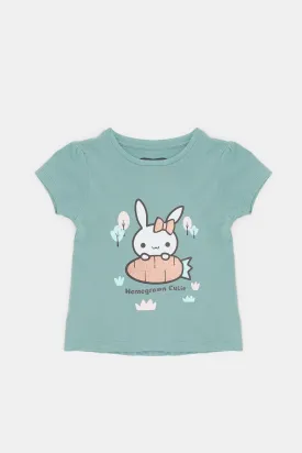 Infant Girls Teal Placement Print T-Shirt