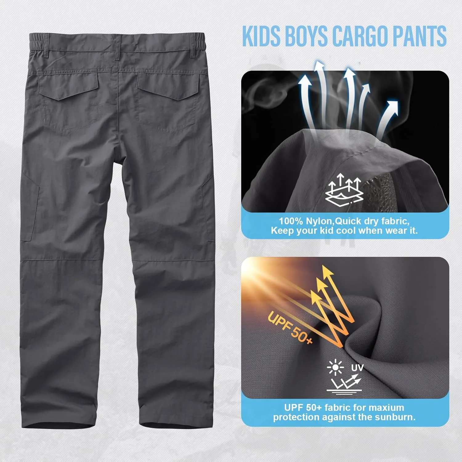 Kids' Cargo Pants, Youth Boys' Hiking Casual Outdoor Quick Dry Boy Scout Pants
