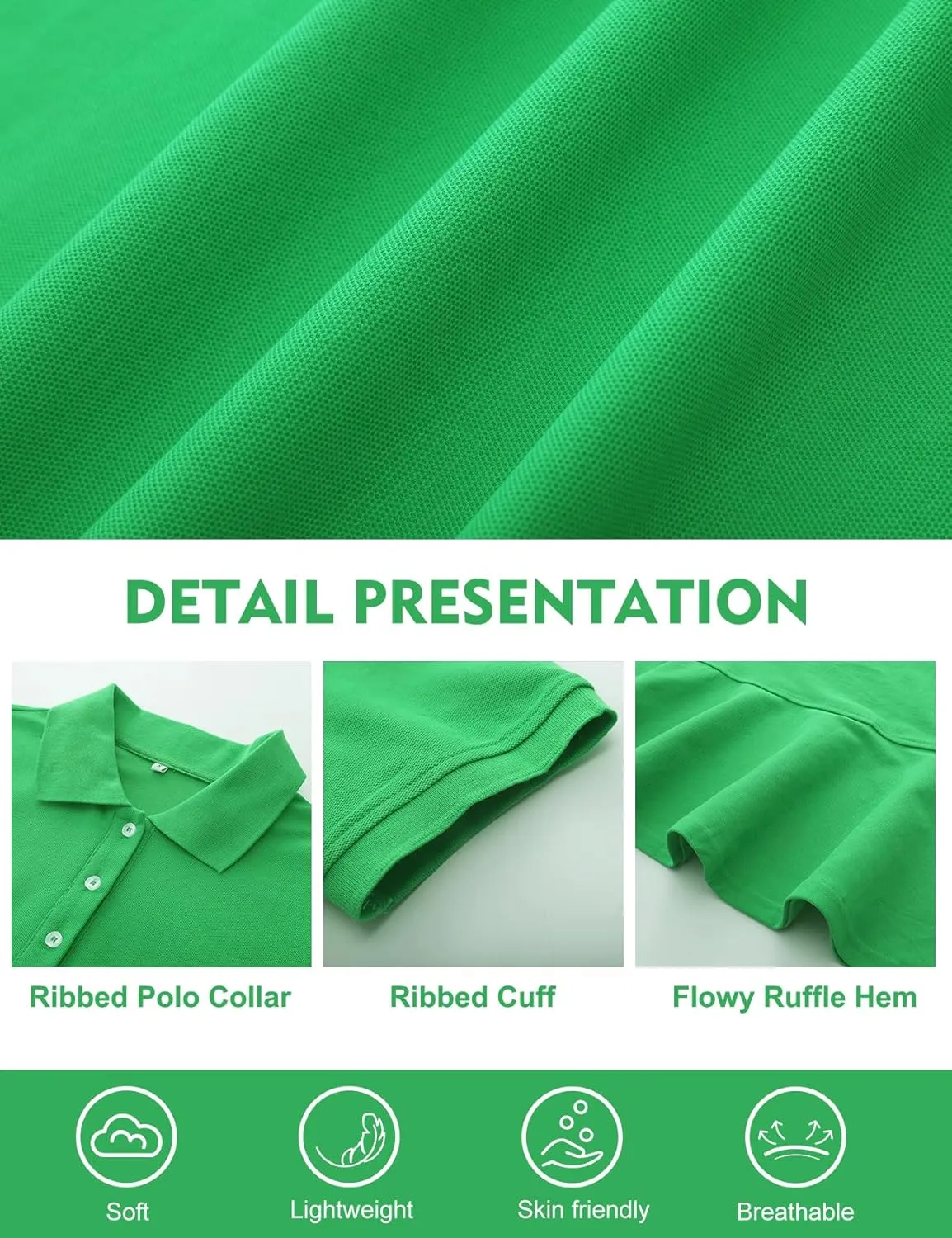 Kissonic Women's Polo Dress Short Sleeve V Neck Ruffle Hem Casual Summer Golf Tennis Mini Shirt Dresses