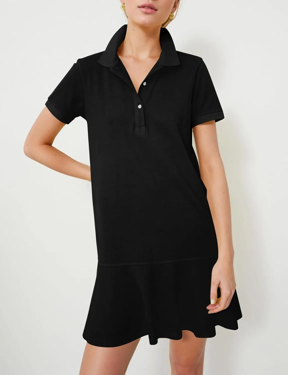 Kissonic Women's Polo Dress Short Sleeve V Neck Ruffle Hem Casual Summer Golf Tennis Mini Shirt Dresses