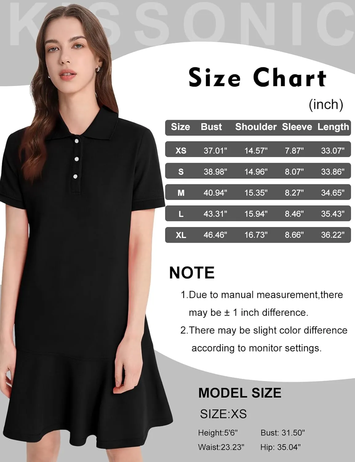 Kissonic Women's Polo Dress Short Sleeve V Neck Ruffle Hem Casual Summer Golf Tennis Mini Shirt Dresses