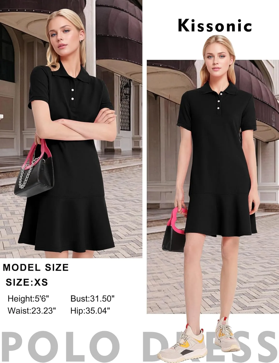 Kissonic Women's Polo Dress Short Sleeve V Neck Ruffle Hem Casual Summer Golf Tennis Mini Shirt Dresses
