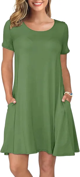 KORSIS Summer Dresses for Women Casual T-Shirt Short Sleeve Dresses Swing Flowy Beach Vacation Sundress with Pockets (S-3XL)
