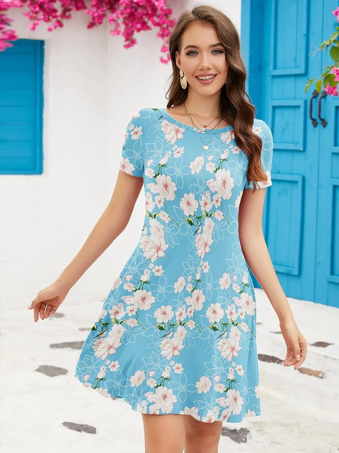 KORSIS Summer Dresses for Women Casual T-Shirt Short Sleeve Dresses Swing Flowy Beach Vacation Sundress with Pockets (S-3XL)