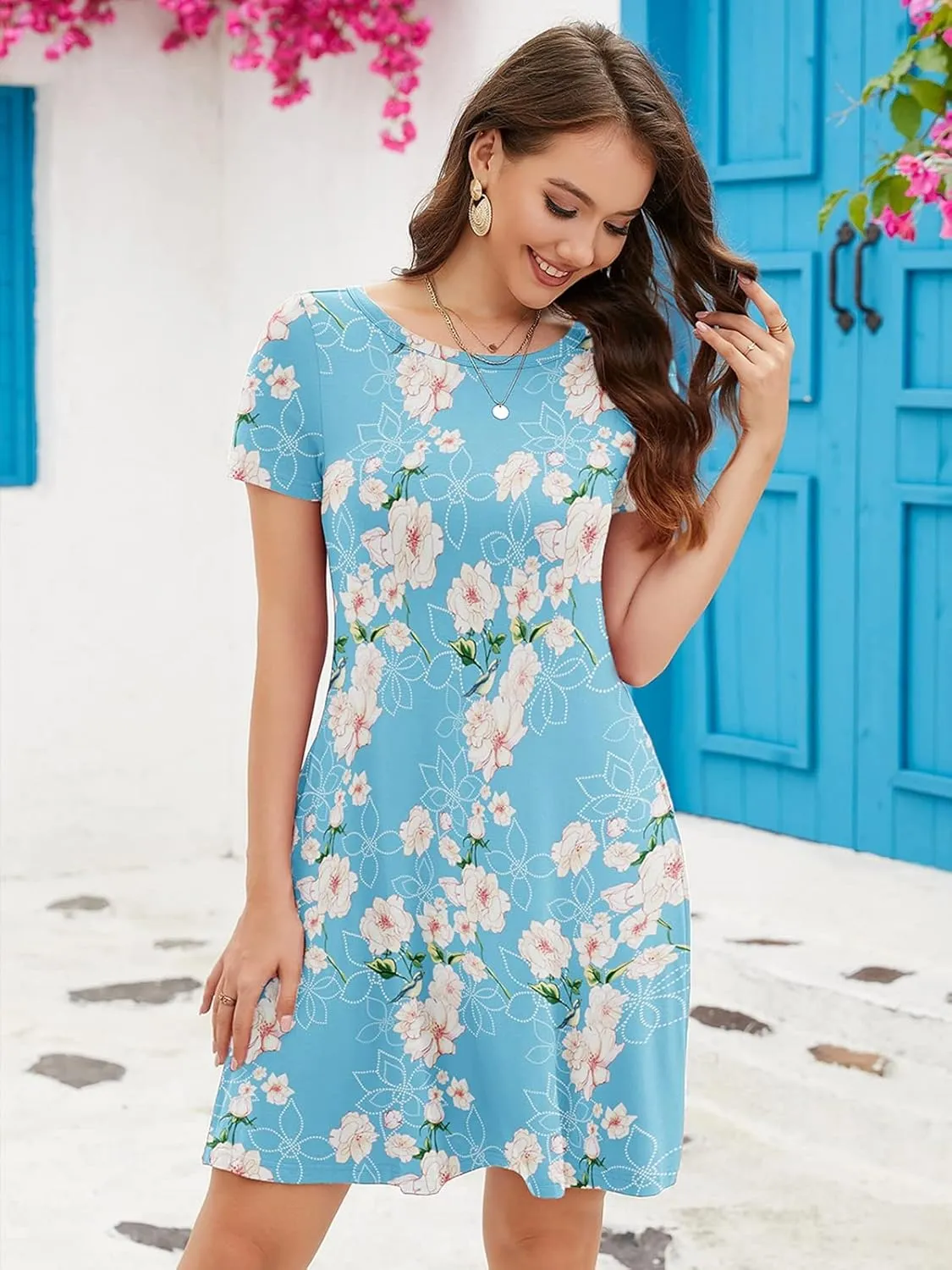 KORSIS Summer Dresses for Women Casual T-Shirt Short Sleeve Dresses Swing Flowy Beach Vacation Sundress with Pockets (S-3XL)