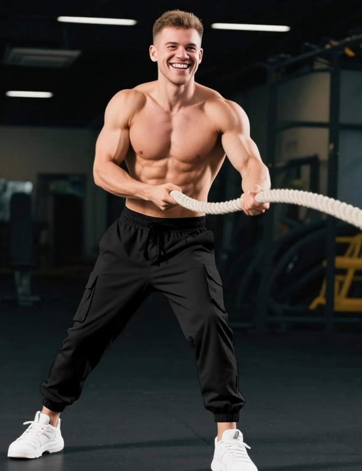 Lzzidou Men's Casual Cargo Jogger Pants Drawstring Waist Lightweight Straight Sweatpants