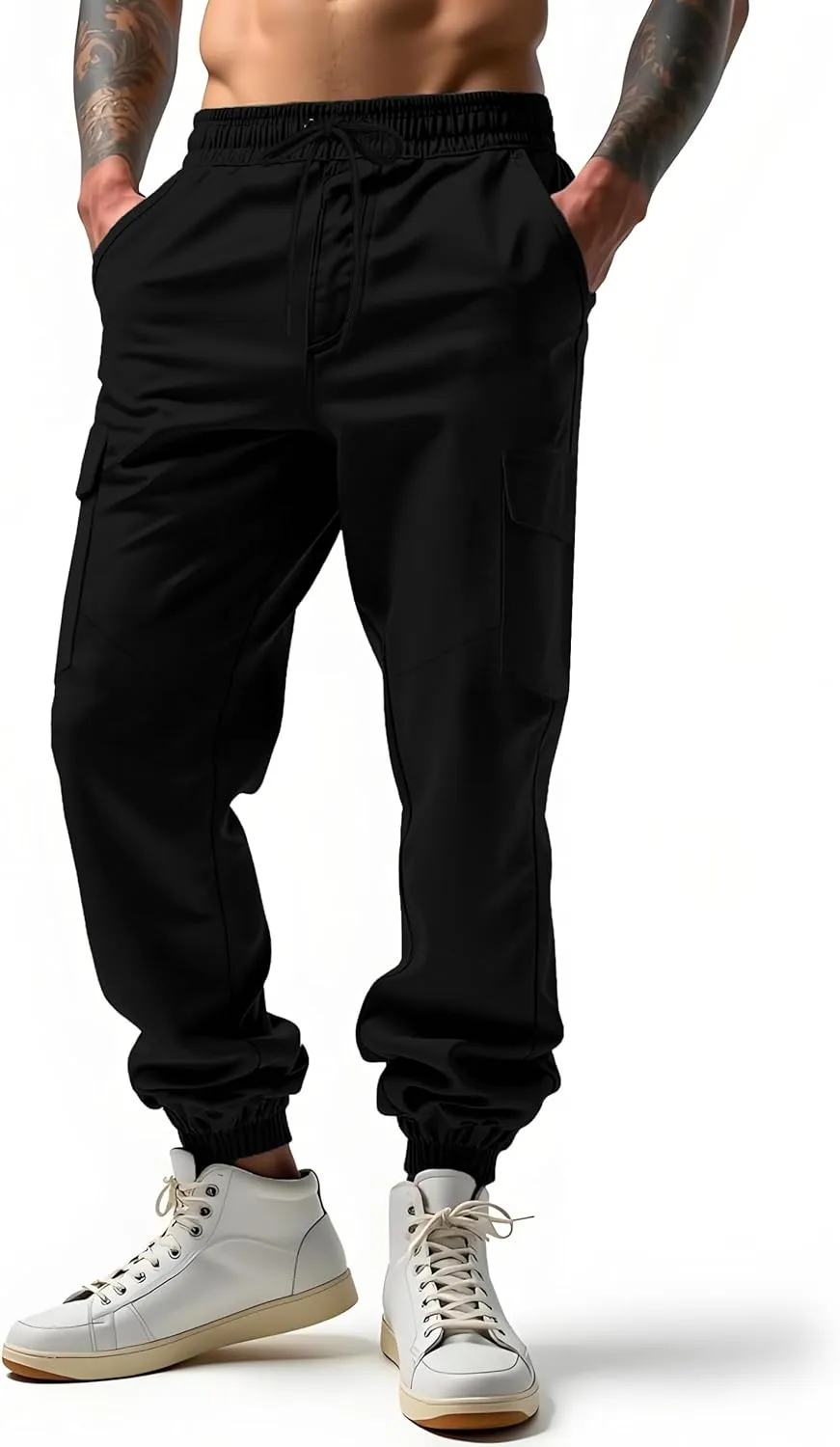 Lzzidou Men's Casual Cargo Jogger Pants Drawstring Waist Lightweight Straight Sweatpants
