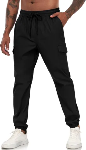 Lzzidou Men's Casual Cargo Jogger Pants Drawstring Waist Lightweight Straight Sweatpants