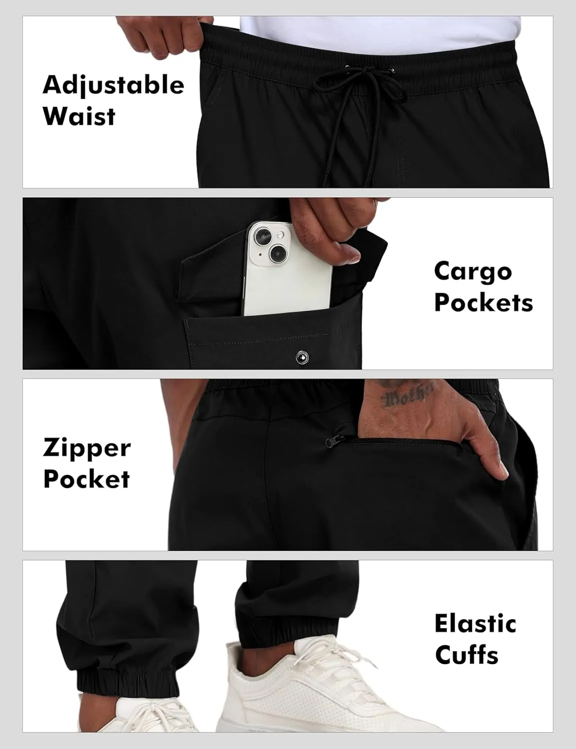 Lzzidou Men's Casual Cargo Jogger Pants Drawstring Waist Lightweight Straight Sweatpants