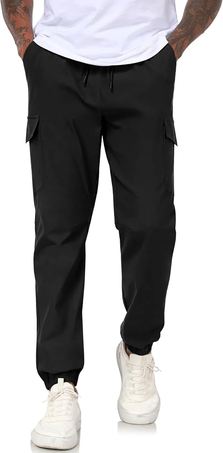 Lzzidou Men's Casual Cargo Jogger Pants Drawstring Waist Lightweight Straight Sweatpants