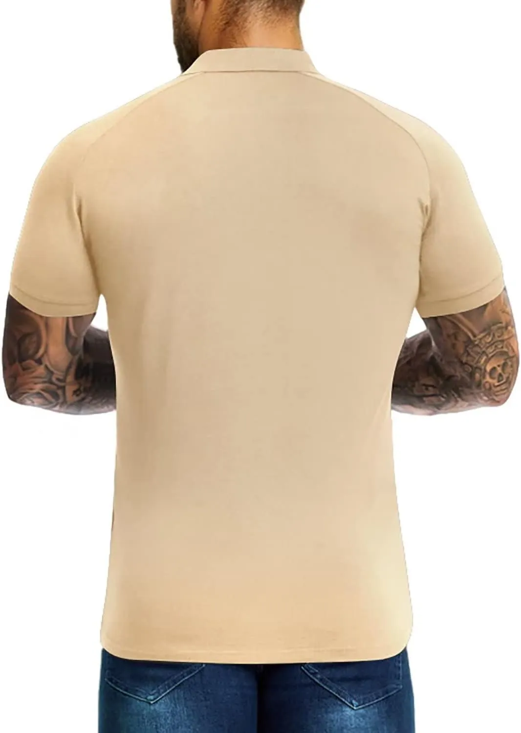 Men's Polo Shirts Short Sleeve Golf Shirts Casual Polo Muscle Athletic Fit Stretch Workout Collared Shirt