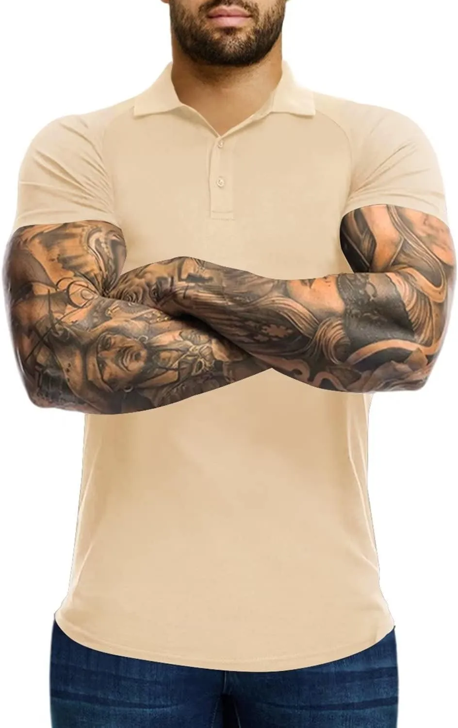 Men's Polo Shirts Short Sleeve Golf Shirts Casual Polo Muscle Athletic Fit Stretch Workout Collared Shirt