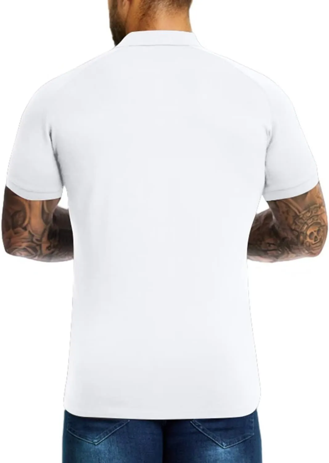 Men's Polo Shirts Short Sleeve Golf Shirts Casual Polo Muscle Athletic Fit Stretch Workout Collared Shirt