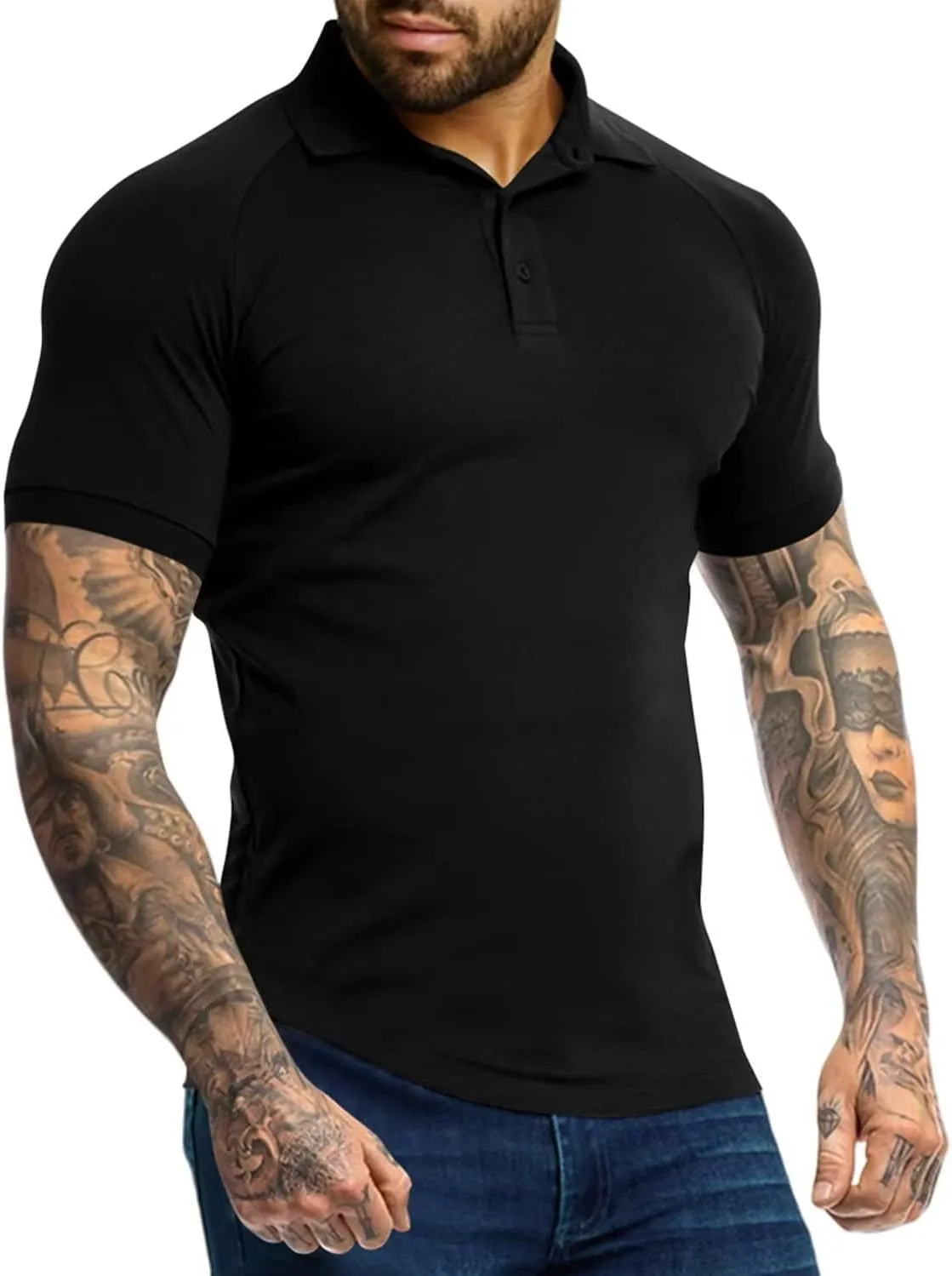 Men's Polo Shirts Short Sleeve Golf Shirts Casual Polo Muscle Athletic Fit Stretch Workout Collared Shirt