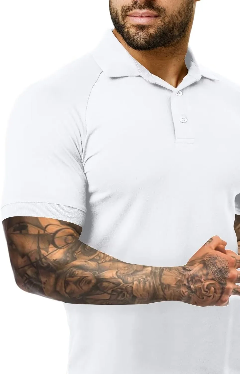 Men's Polo Shirts Short Sleeve Golf Shirts Casual Polo Muscle Athletic Fit Stretch Workout Collared Shirt