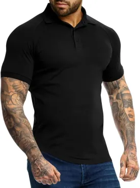 Men's Polo Shirts Short Sleeve Golf Shirts Casual Polo Muscle Athletic Fit Stretch Workout Collared Shirt