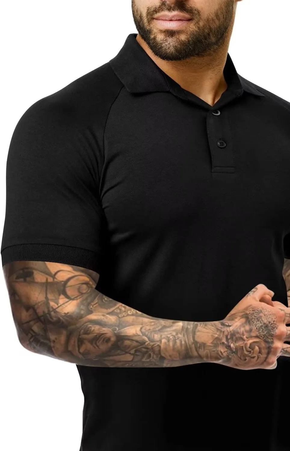 Men's Polo Shirts Short Sleeve Golf Shirts Casual Polo Muscle Athletic Fit Stretch Workout Collared Shirt