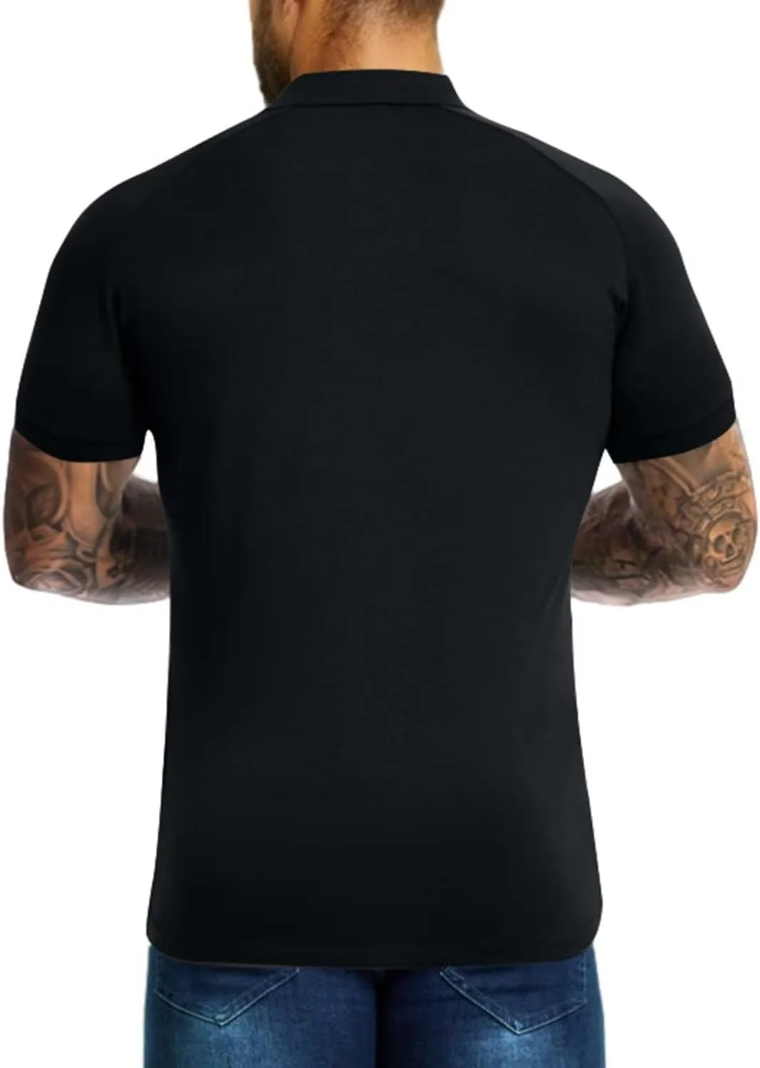 Men's Polo Shirts Short Sleeve Golf Shirts Casual Polo Muscle Athletic Fit Stretch Workout Collared Shirt