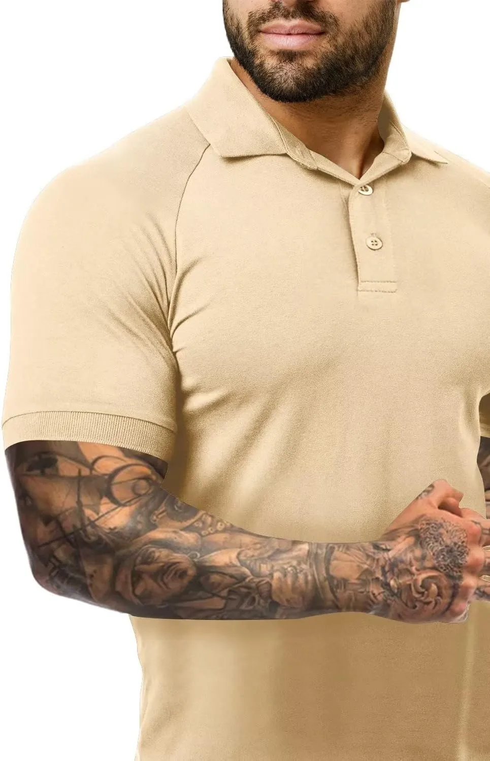 Men's Polo Shirts Short Sleeve Golf Shirts Casual Polo Muscle Athletic Fit Stretch Workout Collared Shirt