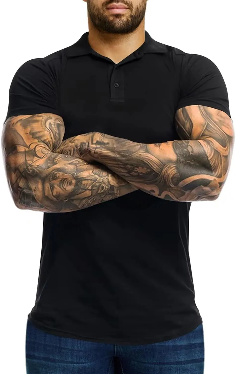 Men's Polo Shirts Short Sleeve Golf Shirts Casual Polo Muscle Athletic Fit Stretch Workout Collared Shirt