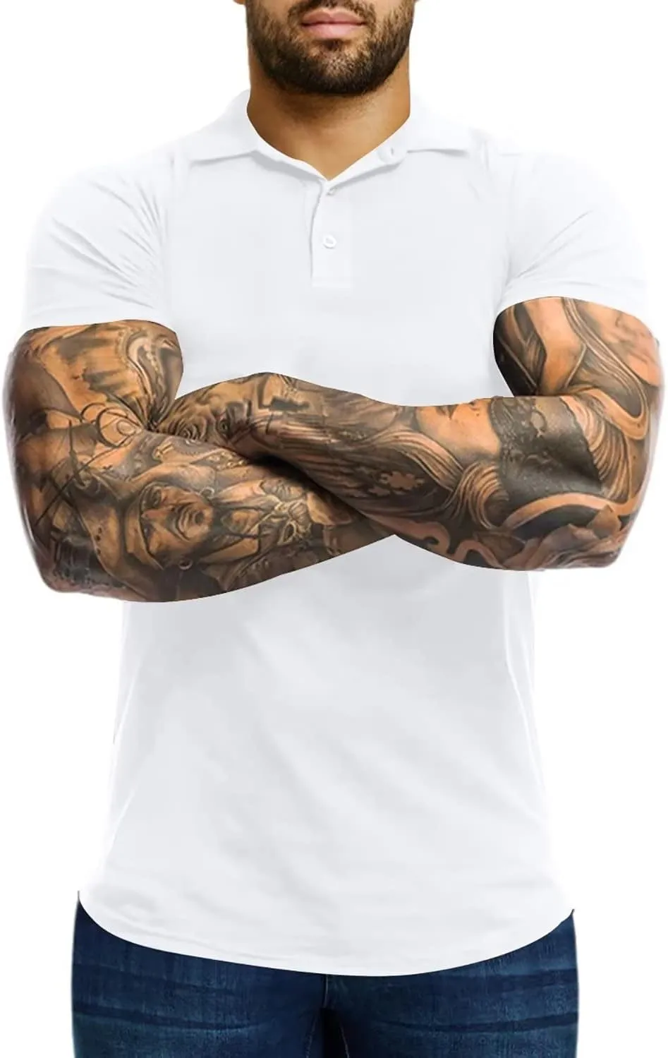 Men's Polo Shirts Short Sleeve Golf Shirts Casual Polo Muscle Athletic Fit Stretch Workout Collared Shirt