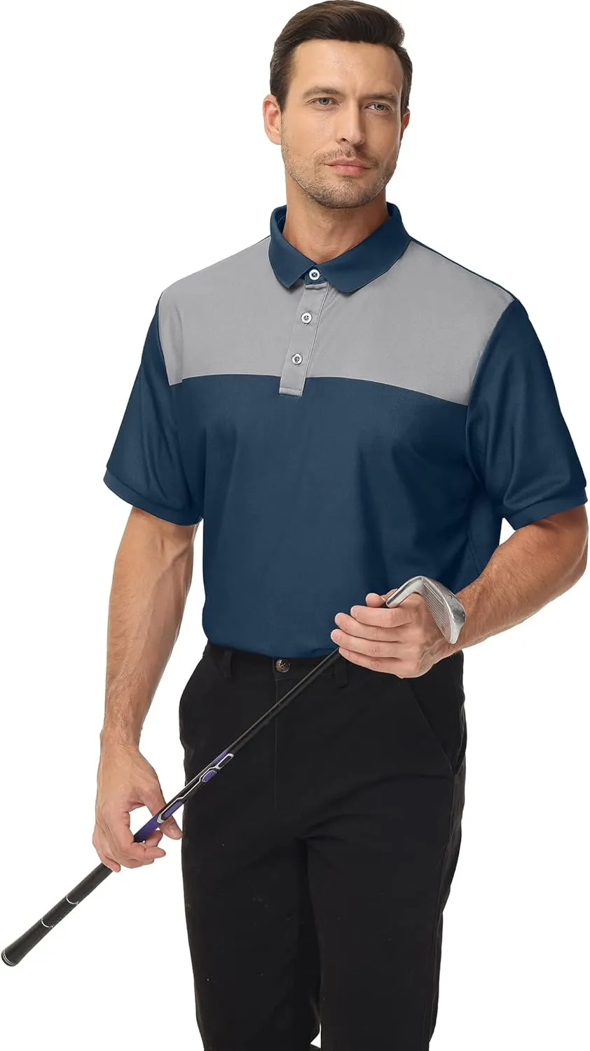 Men's Short Sleeve Polo Shirt Moisture Wicking Performance Dry Fit Golf Polo with Pocket