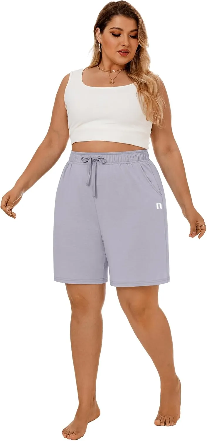 Neer 3 Pack Plus Size Women's Bermuda Shorts Cotton Drawstring High Waisted Casual Athletic Sweatpants Shorts with Pockets