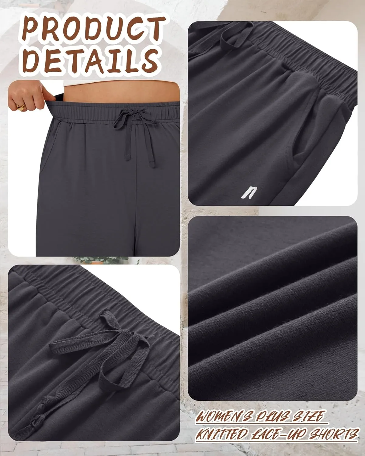 Neer 3 Pack Plus Size Women's Bermuda Shorts Cotton Drawstring High Waisted Casual Athletic Sweatpants Shorts with Pockets