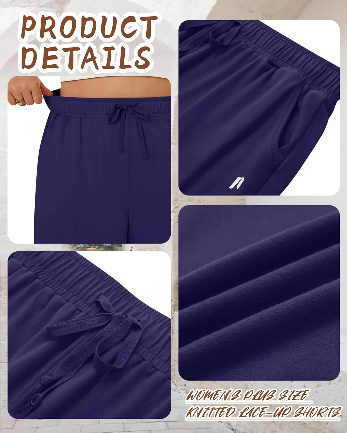 Neer 3 Pack Plus Size Women's Bermuda Shorts Cotton Drawstring High Waisted Casual Athletic Sweatpants Shorts with Pockets